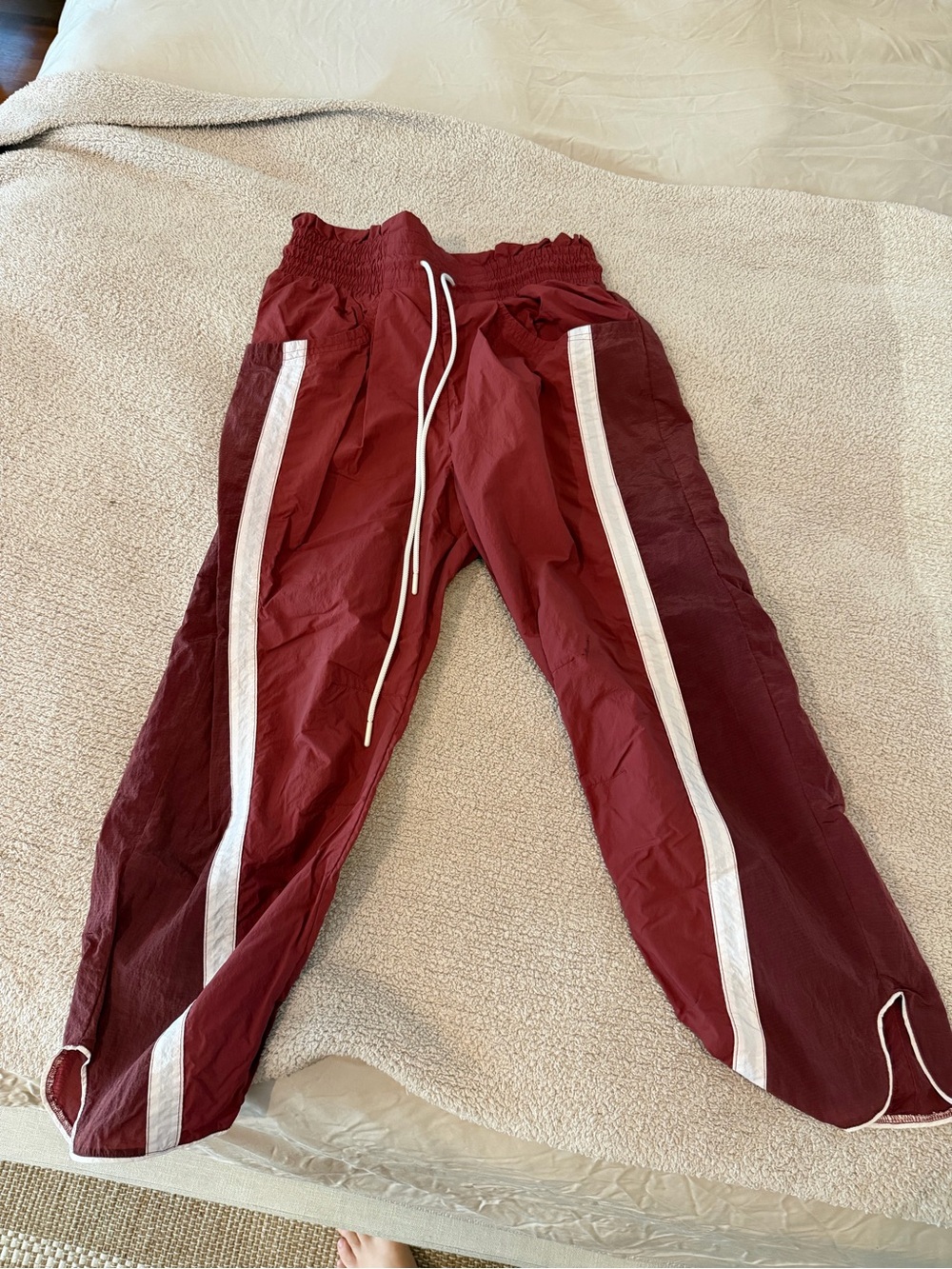 FP Movement by Free People Wine Red Joggers with White Side Stripes